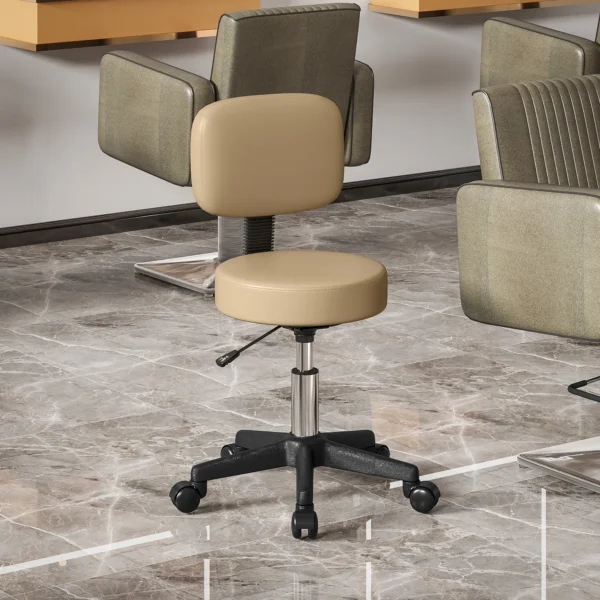 Verstelbare Rolkruk Met Rugleuning 72 84 Cm Hoog 360° Draaibaar Werkstoel Voor Kantoor Salon Lichtbruin