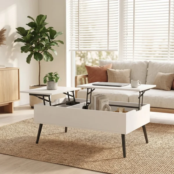 Verstelbare Salontafel Met Verborgen Opbergruimte Voor Woonkamer, 50 X 100 Cm, Wit