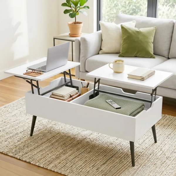 Verstelbare Salontafel Met Verborgen Opbergruimte Voor Woonkamer, 50 X 100 Cm, Wit