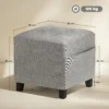 Vierkante Kruk, Kleine Poef Met Zijvak, Stoffen Voetensteun In Linnenlook Met Rubberboomhouten Poten, Lichtgrijs