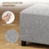 Vierkante Kruk, Kleine Poef Met Zijvak, Stoffen Voetensteun In Linnenlook Met Rubberboomhouten Poten, Lichtgrijs