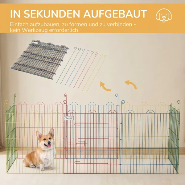 Vrijloopren, Puppyren, Modulair Ontwerp, Vergrendelbaar, Staal, Ø156x60H Cm, Kleurrijk