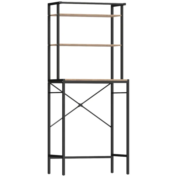 Wasmachinerek Badkamerrek Met Droogstang, 3 Niveaus Voor Badkamer, Wasruimte, 67 X 40 X 161,8 Cm, Bruin