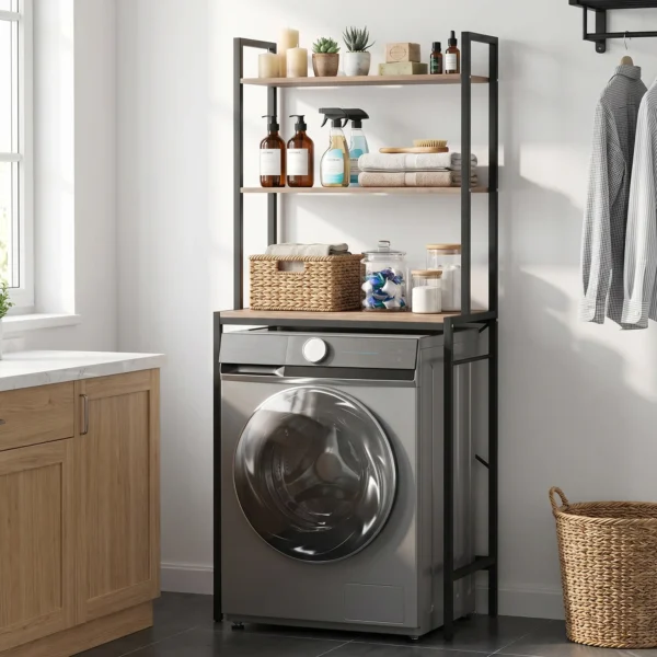 Wasmachinerek Badkamerrek Met Droogstang, 3 Niveaus Voor Badkamer, Wasruimte, 67 X 40 X 161,8 Cm, Bruin
