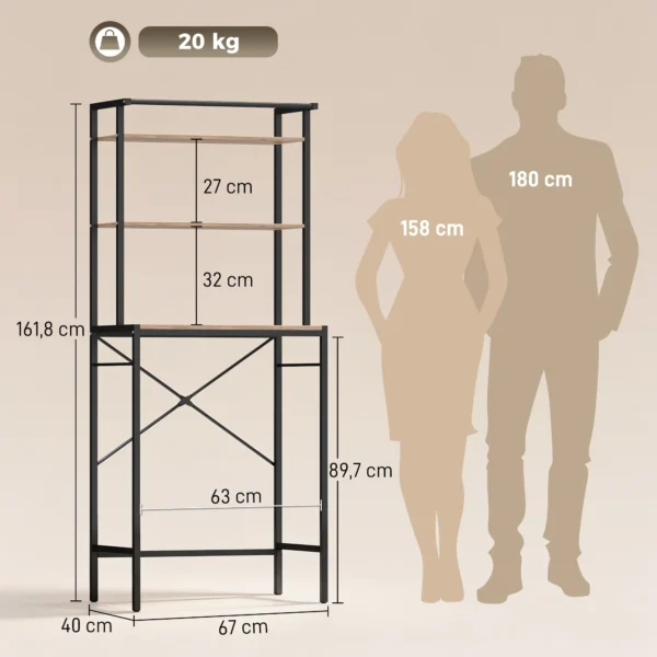 Wasmachinerek Badkamerrek Met Droogstang, 3 Niveaus Voor Badkamer, Wasruimte, 67 X 40 X 161,8 Cm, Bruin