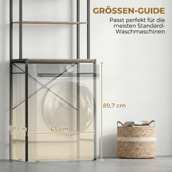 Wasmachinerek Badkamerrek Met Droogstang, 3 Niveaus Voor Badkamer, Wasruimte, 67 X 40 X 161,8 Cm, Bruin
