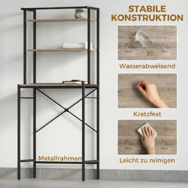 Wasmachinerek Badkamerrek Met Droogstang, 3 Niveaus Voor Badkamer, Wasruimte, 67 X 40 X 161,8 Cm, Bruin
