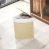 Wasmand In Hoekontwerp, Bamboe Vlechtwerk, 55 Liter, Stoffen Zak, Metalen Frame, Crème