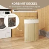 Wasmand In Hoekontwerp, Bamboe Vlechtwerk, 55 Liter, Stoffen Zak, Metalen Frame, Crème