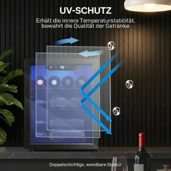 Wijnkoeler Voor 16 Flessen, 48 L Capaciteit, 4 16°C, Inbouw Koelkast Voor Dranken En Bier, Met Glazen Deur, LED licht