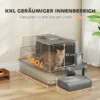 XXL Kattenbak Van Roestvrij Staal 130L Met 180° Klapdeksel Hoge Zijwanden Schep Opstapje 70x50x43cm Grijs
