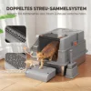 XXL Kattenbak Van Roestvrij Staal 130L Met 180° Klapdeksel Hoge Zijwanden Schep Opstapje 70x50x43cm Grijs