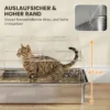 XXL Kattenbak Van Roestvrij Staal 130L Met 180° Klapdeksel Hoge Zijwanden Schep Opstapje 70x50x43cm Grijs