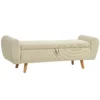 Zitbank Met Opbergruimte, Gestoffeerde Bank Met Corduroy look, Houten Poten En Gerolde Armleuningen, Beige