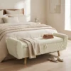 Zitbank Met Opbergruimte, Gestoffeerde Bank Met Corduroy look, Houten Poten En Gerolde Armleuningen, Beige