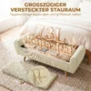 Zitbank Met Opbergruimte, Gestoffeerde Bank Met Corduroy look, Houten Poten En Gerolde Armleuningen, Beige
