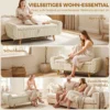 Zitbank Met Opbergruimte, Gestoffeerde Bank Met Corduroy look, Houten Poten En Gerolde Armleuningen, Beige