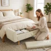 Zitbank Met Opbergruimte, Gestoffeerde Bank Met Corduroy look, Houten Poten En Gerolde Armleuningen, Beige