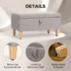 Zitbank Met Opbergruimte In Linnenlook, Gestoffeerde Voetenbank Met Rubberboomhouten Poten, Opbergdoos, Lichtgrijs