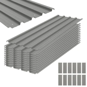 12 Stück Trapezblech 129x45cm 7m² Verzinkt Dachblech 0,25 Mm Wetterfest Profilblech Hellgrau
