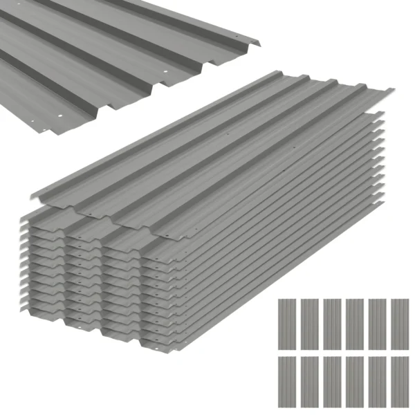 12 Stück Trapezblech 129x45cm 7m² Verzinkt Dachblech 0,25 Mm Wetterfest Profilblech Hellgrau