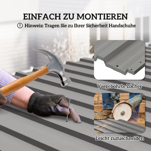 12 Stück Trapezblech 129x45cm 7m² Verzinkt Dachblech 0,25 Mm Wetterfest Profilblech Hellgrau