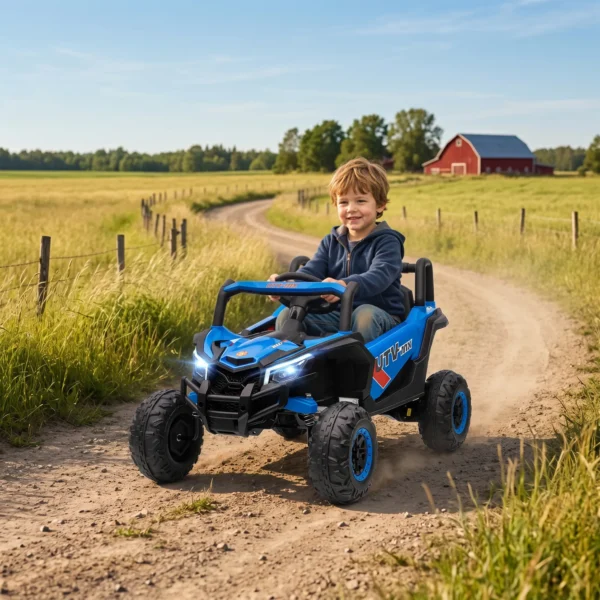 12V Elektroauto Für Kinder, Fernbedienungsfunktion, Gurt, Hupe, LED Lichter, USB Port, Für 3 5 Jahre, Blau