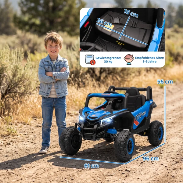 12V Elektroauto Für Kinder, Fernbedienungsfunktion, Gurt, Hupe, LED Lichter, USB Port, Für 3 5 Jahre, Blau