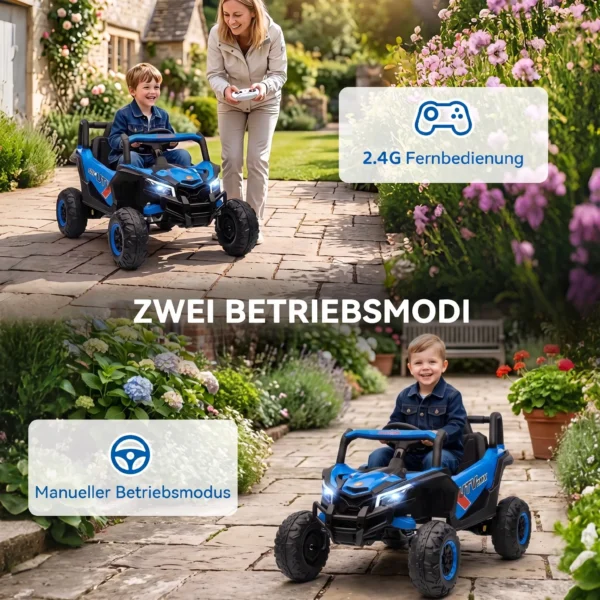 12V Elektroauto Für Kinder, Fernbedienungsfunktion, Gurt, Hupe, LED Lichter, USB Port, Für 3 5 Jahre, Blau