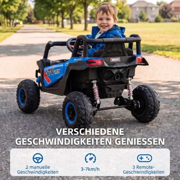 12V Elektroauto Für Kinder, Fernbedienungsfunktion, Gurt, Hupe, LED Lichter, USB Port, Für 3 5 Jahre, Blau