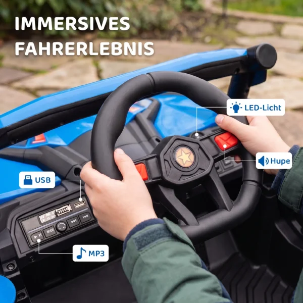 12V Elektroauto Für Kinder, Fernbedienungsfunktion, Gurt, Hupe, LED Lichter, USB Port, Für 3 5 Jahre, Blau