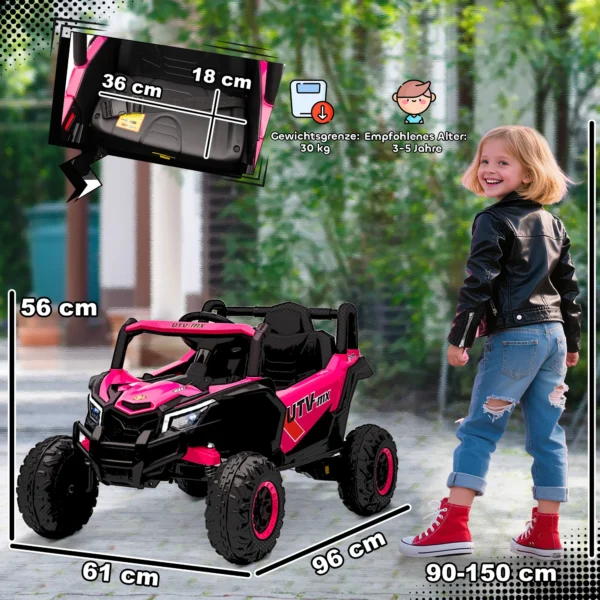 12V Elektroauto Für Kinder, Fernbedienungsfunktion, Gurt, Hupe, LED Lichter, USB Port, Für 3 5 Jahre, Rosa