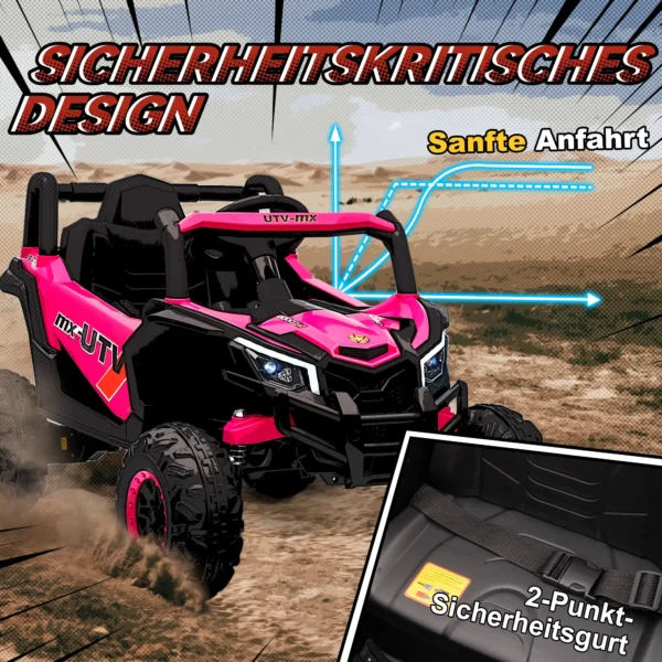 12V Elektroauto Für Kinder, Fernbedienungsfunktion, Gurt, Hupe, LED Lichter, USB Port, Für 3 5 Jahre, Rosa