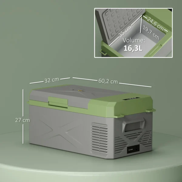 16,3 Liter Kompressor Kühlbox Elektrische Kühlbox Mit Anschluss ECO Modus Kühlhaltefunktion Grau+Grün