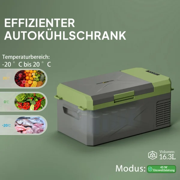 16,3 Liter Kompressor Kühlbox Elektrische Kühlbox Mit Anschluss ECO Modus Kühlhaltefunktion Grau+Grün