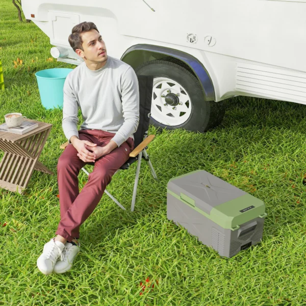 16,3 Liter Kompressor Kühlbox Elektrische Kühlbox Mit Anschluss ECO Modus Kühlhaltefunktion Grau+Grün
