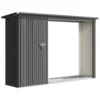 2 in 1 Kaminholzregal Außen Verzinkter Stahl 235 X 67 X 149 Cm Brennholzregal Mit Geräteschrank Schrägdach Dunkelgrau