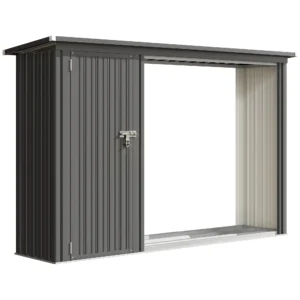 2 in 1 Kaminholzregal Außen Verzinkter Stahl 235 X 67 X 149 Cm Brennholzregal Mit Geräteschrank Schrägdach Dunkelgrau