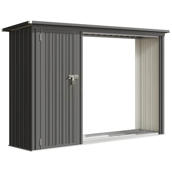 2 in 1 Kaminholzregal Außen Verzinkter Stahl 235 X 67 X 149 Cm Brennholzregal Mit Geräteschrank Schrägdach Dunkelgrau