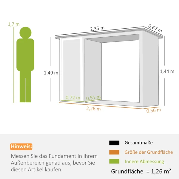 2 in 1 Kaminholzregal Außen Verzinkter Stahl 235 X 67 X 149 Cm Brennholzregal Mit Geräteschrank Schrägdach Dunkelgrau