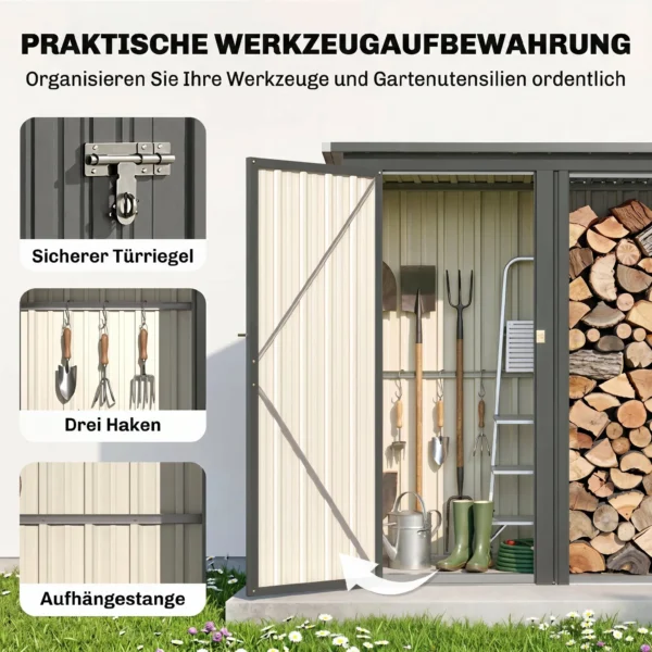 2 in 1 Kaminholzregal Außen Verzinkter Stahl 235 X 67 X 149 Cm Brennholzregal Mit Geräteschrank Schrägdach Dunkelgrau