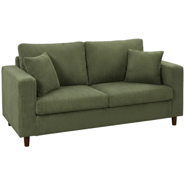 2 Sitzer Cordsofa Mit Breiter Tiefer Sitzfläche Und Federkernpolster, Grün