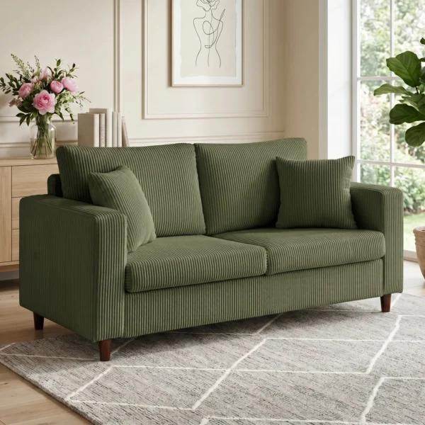 2 Sitzer Cordsofa Mit Breiter Tiefer Sitzfläche Und Federkernpolster, Grün