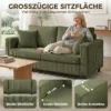 2 Sitzer Cordsofa Mit Breiter Tiefer Sitzfläche Und Federkernpolster, Grün