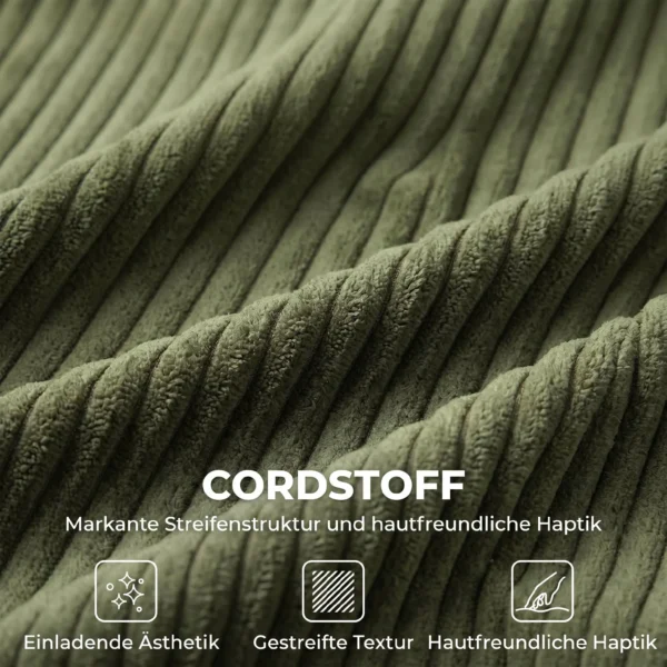2 Sitzer Cordsofa Mit Breiter Tiefer Sitzfläche Und Federkernpolster, Grün