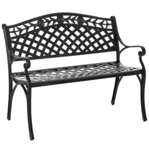 2 Sitzer Sitzbank Alu Gartenbank Metallbank Bank Mit Armlehnen Landhausstil Schwarz 102,5 X 61 X 84 Cm