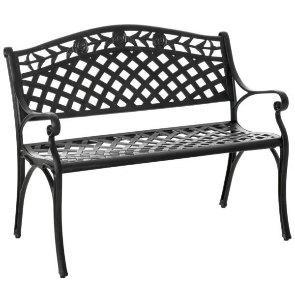2 Sitzer Sitzbank Alu Gartenbank Metallbank Bank Mit Armlehnen Landhausstil Schwarz 102,5 X 61 X 84 Cm
