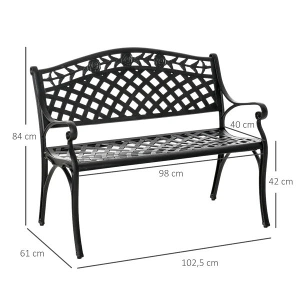 2 Sitzer Sitzbank Alu Gartenbank Metallbank Bank Mit Armlehnen Landhausstil Schwarz 102,5 X 61 X 84 Cm
