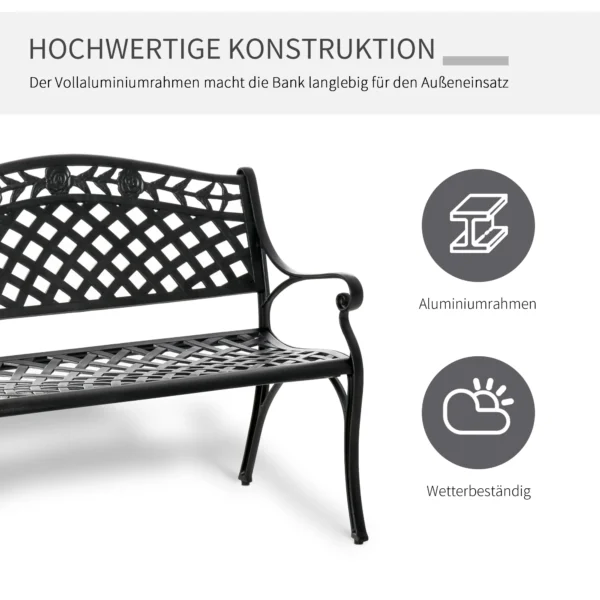 2 Sitzer Sitzbank Alu Gartenbank Metallbank Bank Mit Armlehnen Landhausstil Schwarz 102,5 X 61 X 84 Cm