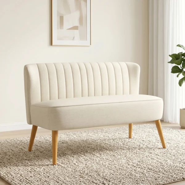 2 Sitzer Sofa, Weiche Polsterung, Pflegeleichter Bezug, Bis 220 Kg, 117 X 56,5 X 77 Cm, Cremeweiß
